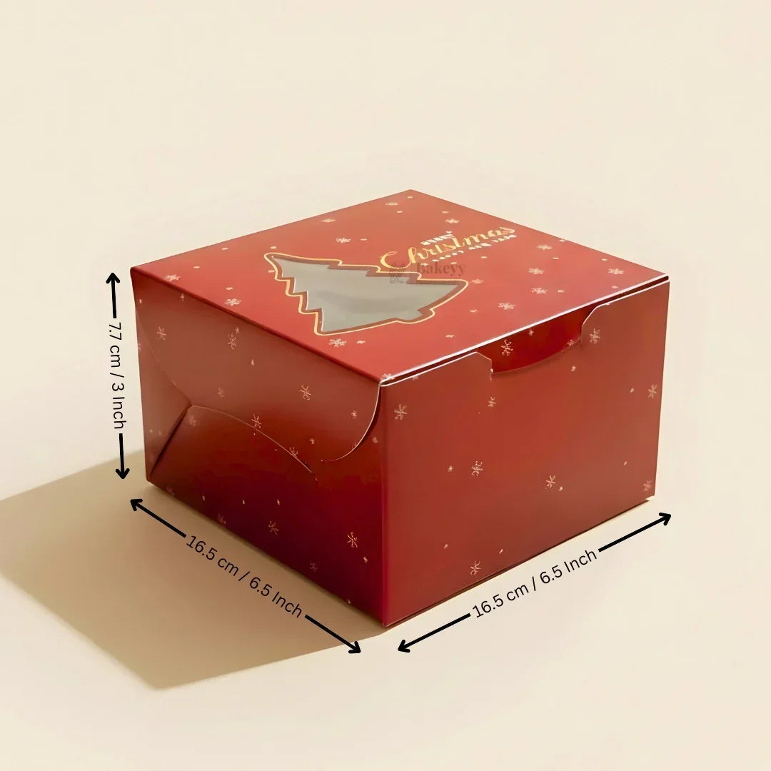 Tree Window Red Pastry Box | Christmas Pastry Box | Festive Bakery Packaging | Multi-Sizes | Pack of 25 - Bakeyy.com - India - Tree Window Red Pastry Box | Christmas Pastry Box | Festive Bakery Packaging | Multi-Sizes | Pack of 25 - Medium 450.00