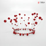 Red beaded tiara on a white background with 'Bakeyy' branding.
