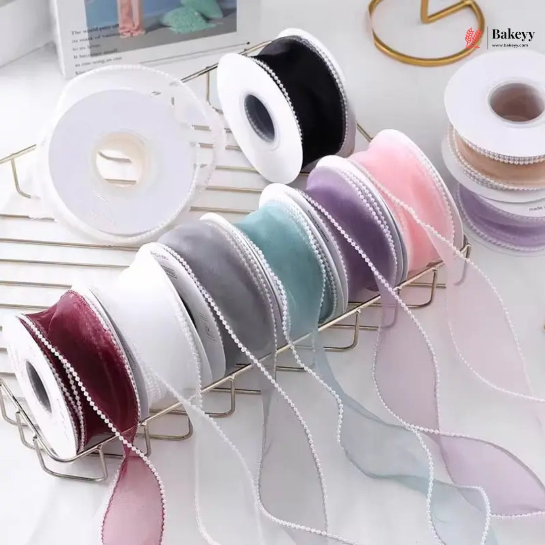 Pearl Edge Net Ribbon Roll | 2.5 cm x 9 Meter | Multiple Colors Available | Pack of 1