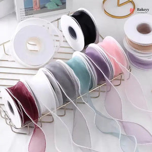 Pearl Edge Net Ribbon Roll | 2.5 cm x 9 Meter | Multiple Colors Available | Pack of 1