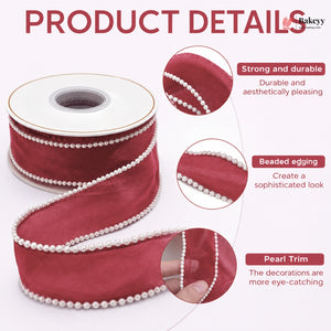 Pearl Edge Net Ribbon Roll | 2.5 cm x 9 Meter | Multiple Colors Available | Pack of 1