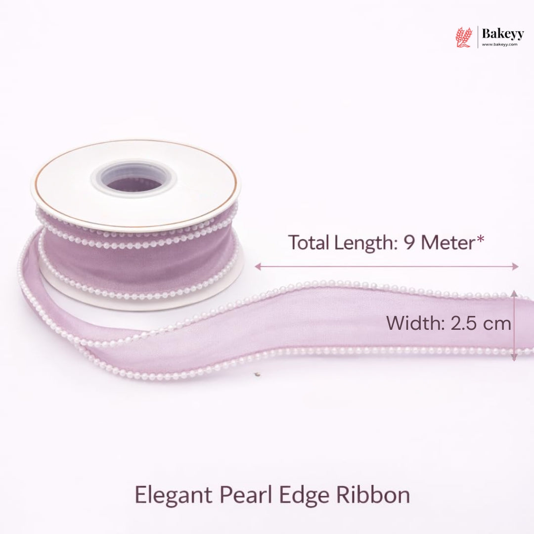 Pearl Edge Net Ribbon Roll | 2.5 cm x 9 Meter | Multiple Colors Available | Pack of 1