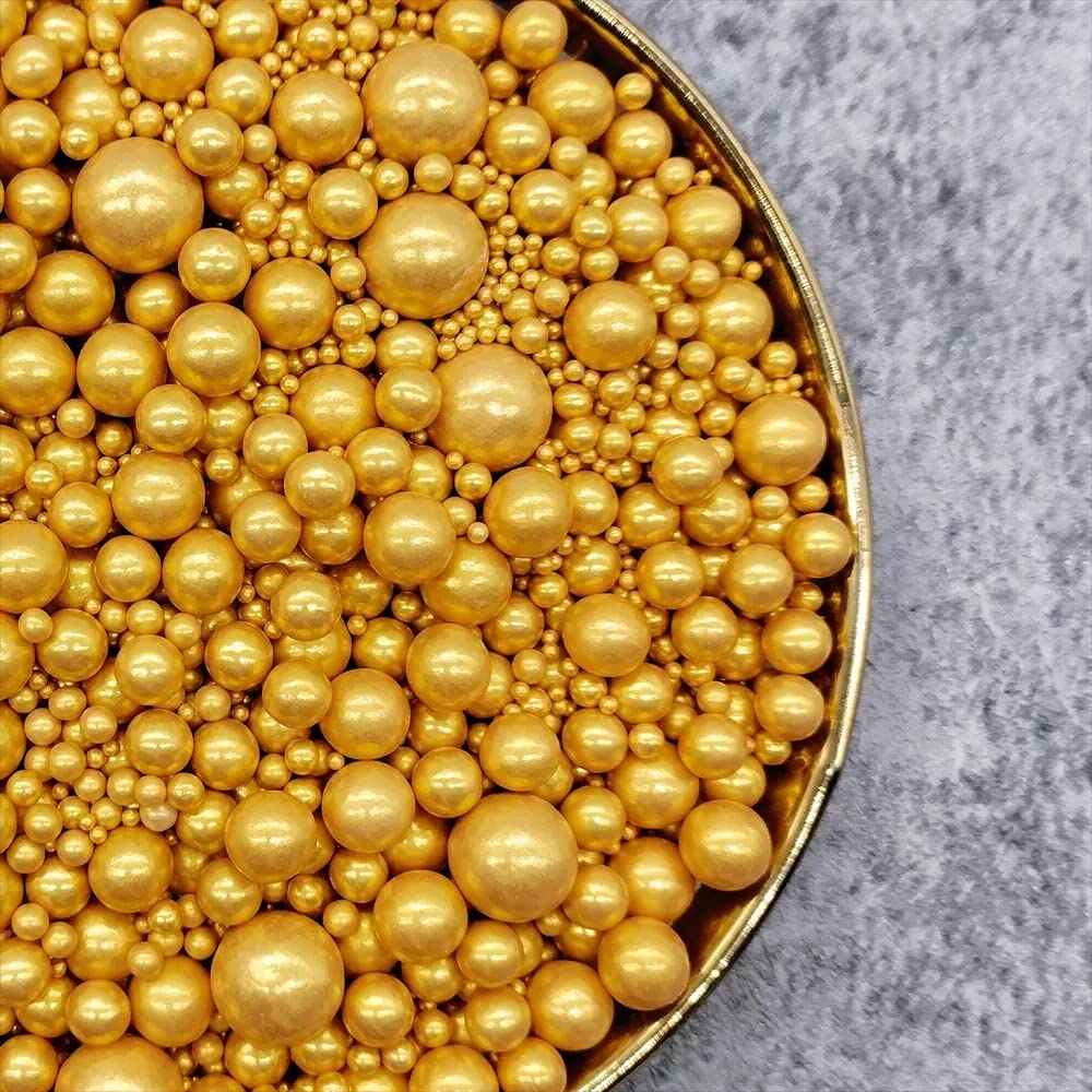 Gold Edible Pearl Sprinkles -7  Sizes Mix
