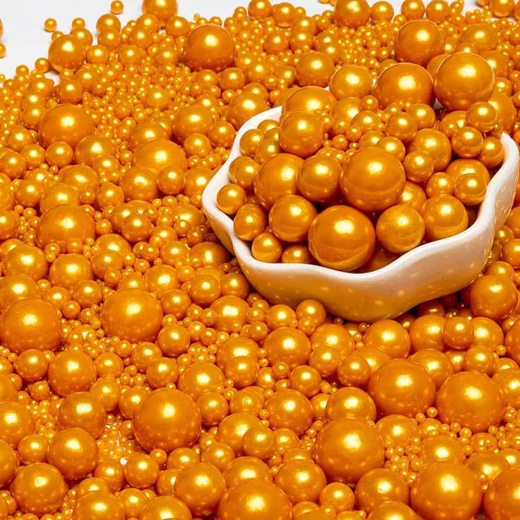 Gold Edible Pearl Sprinkles -7  Sizes Mix