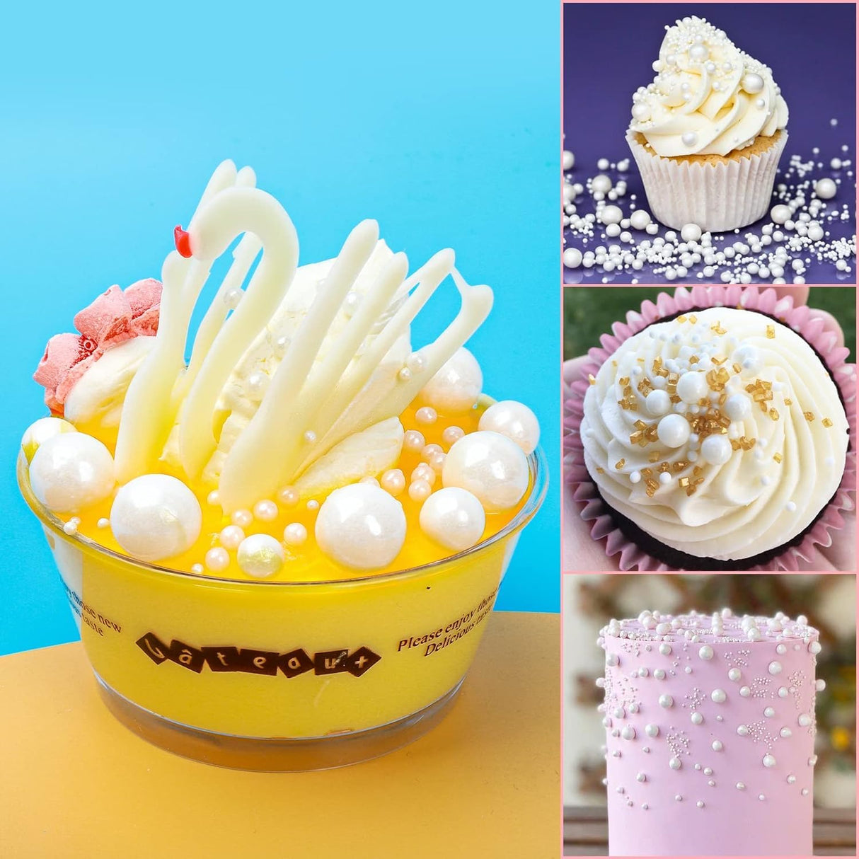 White Edible Pearl Sprinkles - 7  Sizes Mix