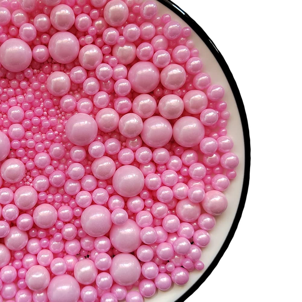 Pink Edible Pearl Sprinkles -7  Sizes Mix