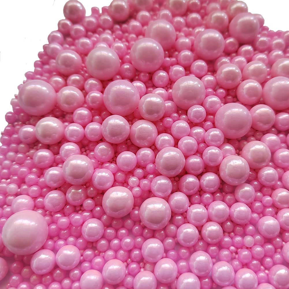 Pink Edible Pearl Sprinkles -7  Sizes Mix