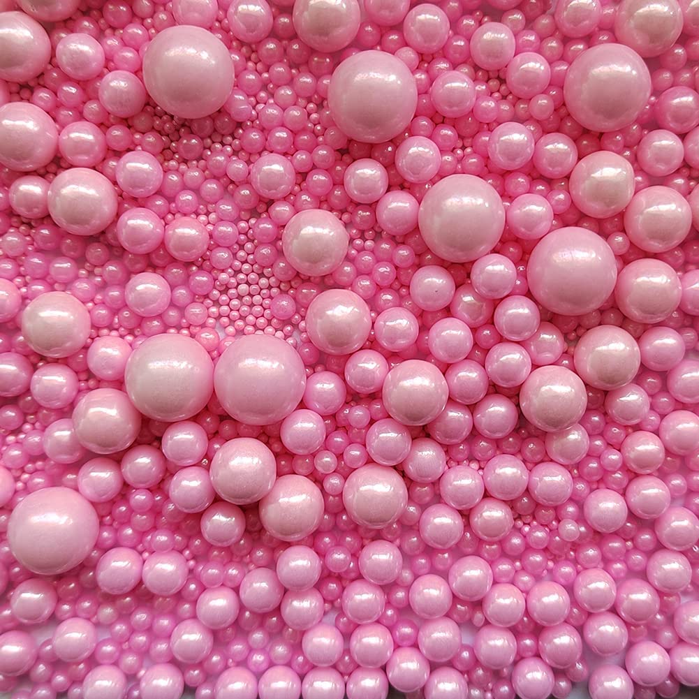 Pink Edible Pearl Sprinkles -7  Sizes Mix