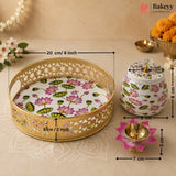 Pichwai Cow & Lotus Printed Hamper Tray with Storage Jar & Diya | Pack of 1