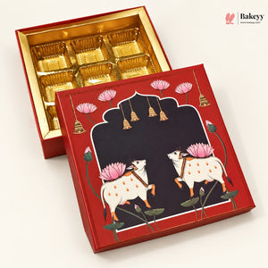 Pichwai Cow & Lotus Printed Sweet & Chocolate Gift Box | With & Without Cavity | Multiple Capacities
