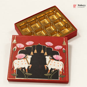Pichwai Cow & Lotus Printed Sweet & Chocolate Gift Box | With & Without Cavity | Multiple Capacities