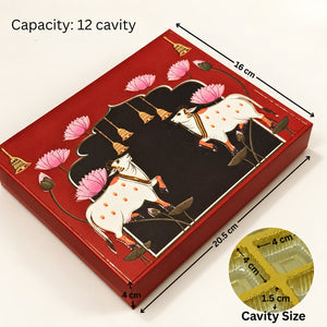 Pichwai Cow & Lotus Printed Chocolate Gift Box with Cavity | Multiple Capacities | Pack of 4