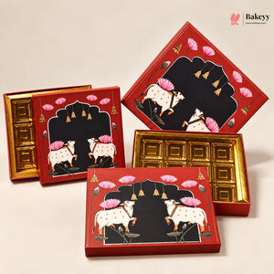 Pichwai Cow & Lotus Printed Chocolate Gift Box with Cavity | Multiple Capacities | Pack of 4