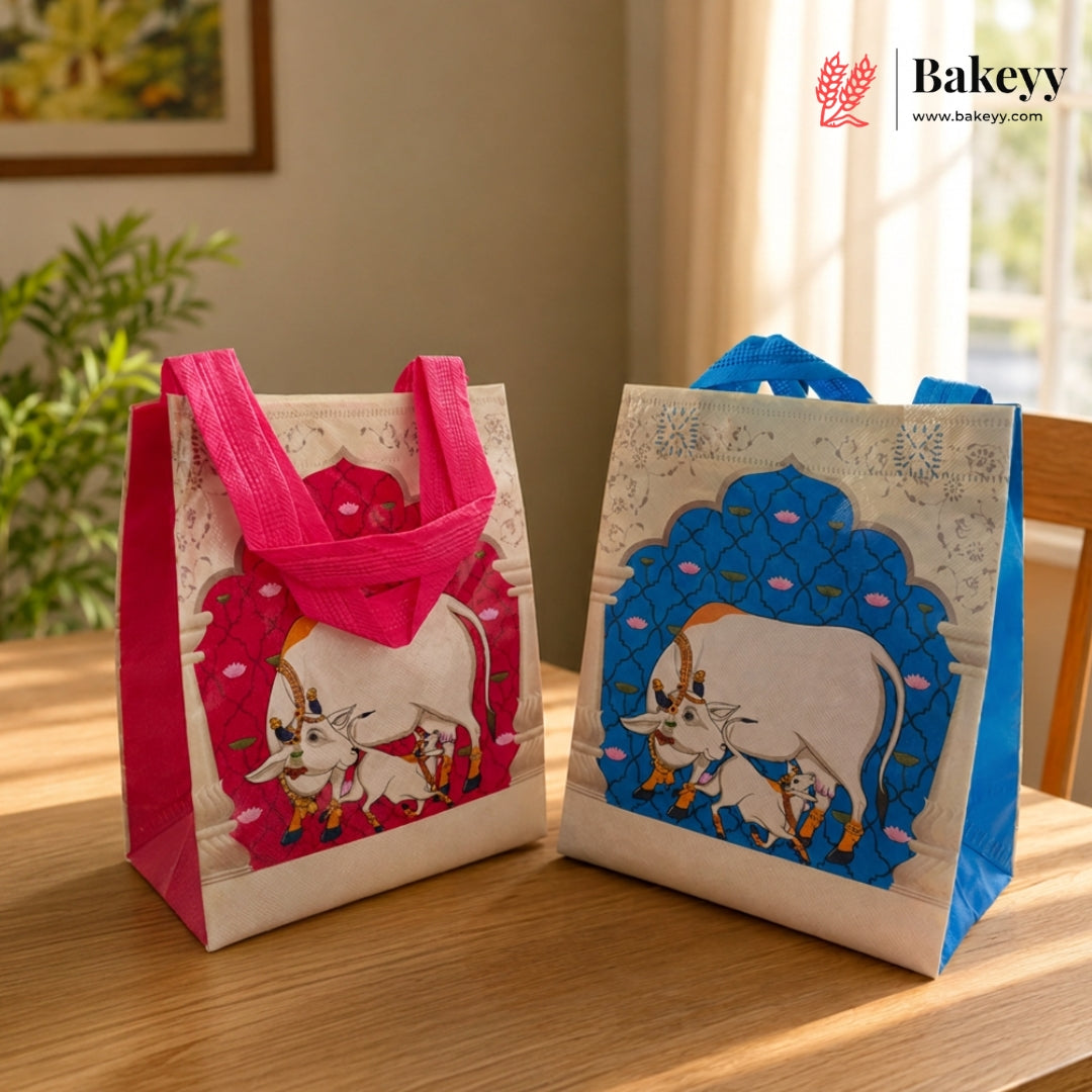 Pichwai Print Non-Woven Reusable Gift Bag with Handle | Premium Return Gift & Festive Carry Bag | Pack of 25