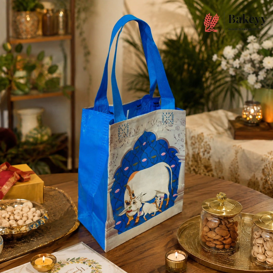 Pichwai Print Non-Woven Reusable Gift Bag with Handle | Premium Return Gift & Festive Carry Bag | Pack of 25