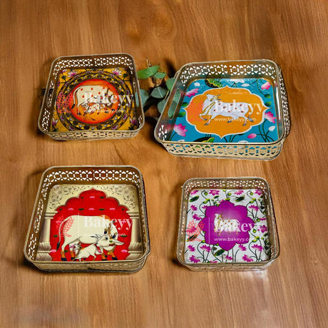 Pichwai Tray for Return Gifts |Square Metal Tray Home Decor Items | Decorative Tray for Diwali | (Multicolour) - Bakeyy.com - India - Pichwai Tray for Return Gifts |Square Metal Tray Home Decor Items | Decorative Tray for Diwali | (Multicolour) - Pack Of 1