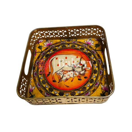 Pichwai Tray for Return Gifts |Square Metal Tray Home Decor Items | Decorative Tray for Diwali | (Multicolour) - Bakeyy.com - India - Pichwai Tray for Return Gifts |Square Metal Tray Home Decor Items | Decorative Tray for Diwali | (Multicolour) - Pack Of 1