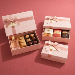 PinkTexturedLuxuryGiftBoxPremiumRigidHamperGiftBoxwithLid_Ribbon3SizesAvailablepackof1_1 - Bakeyy.com