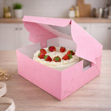 Pink Cake Box with Flower Window Top | Multiple Sizes Available | Pack of 25