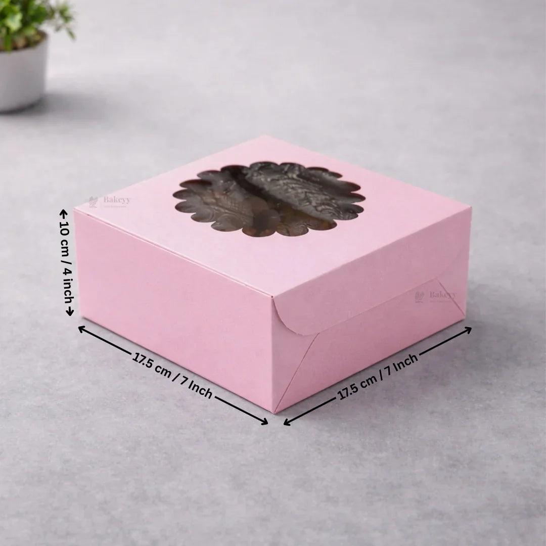 Pink Cake Box with Flower Window Top | Multiple Sizes Available | Pack of 25