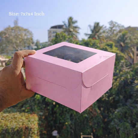 Pink Cake Box with Square Window Top | Multiple Sizes Available | Pack of 25