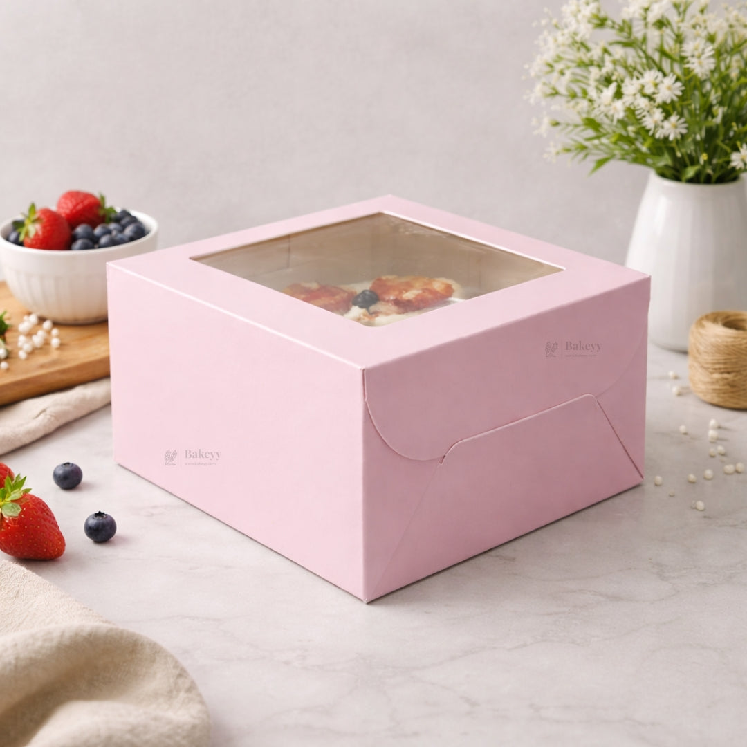 Pink Cake Box with Square Window Top | Multiple Sizes Available | Pack of 25