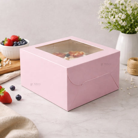 Pink Cake Box with Square Window Top | Multiple Sizes Available | Pack of 25