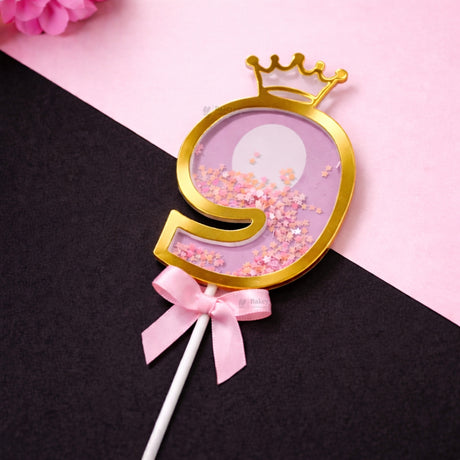 Pink Crown Shaker Number Cake Topper | 0–9 Available | Pack of 1