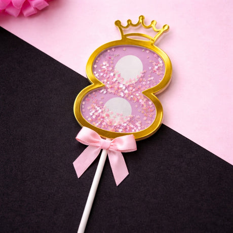 Pink Crown Shaker Number Cake Topper | 0–9 Available | Pack of 1