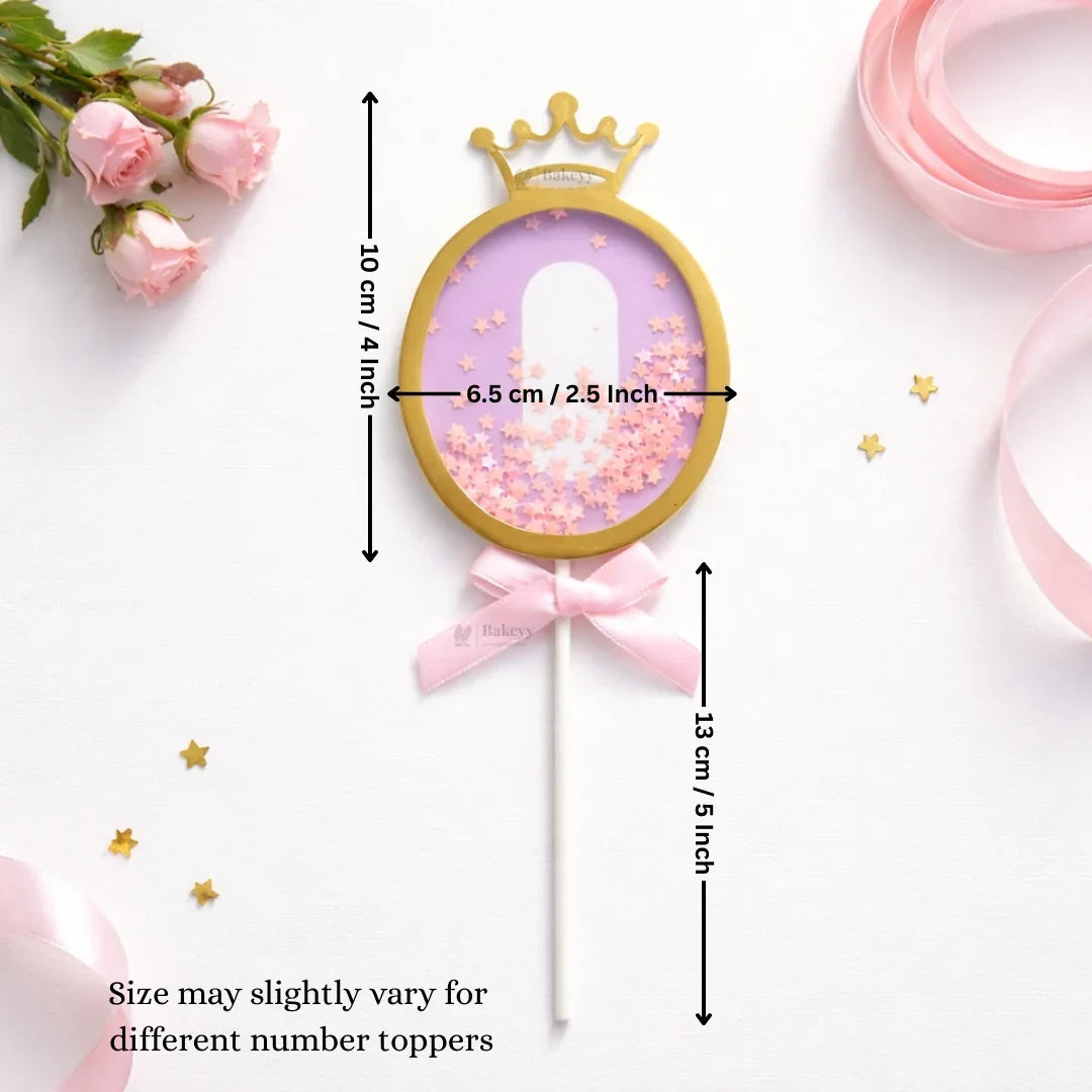 Pink Crown Shaker Number Cake Topper | 0–9 Available | Pack of 1