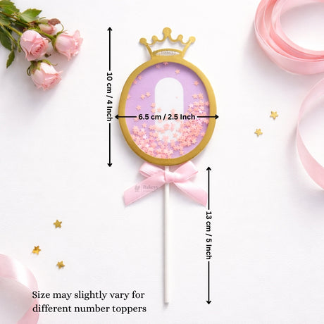 Pink Crown Shaker Number Cake Topper | 0–9 Available | Pack of 1