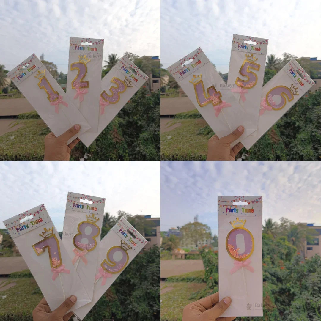 Pink Crown Shaker Number Cake Topper | 0–9 Available | Pack of 1