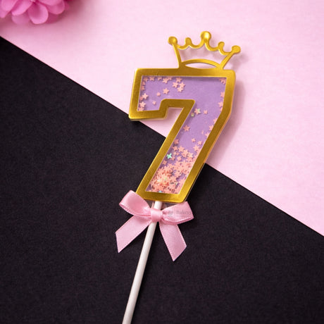 Pink Crown Shaker Number Cake Topper | 0–9 Available | Pack of 1