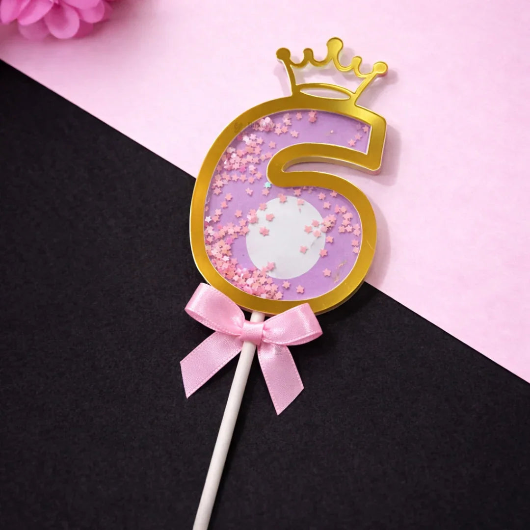 Pink Crown Shaker Number Cake Topper | 0–9 Available | Pack of 1