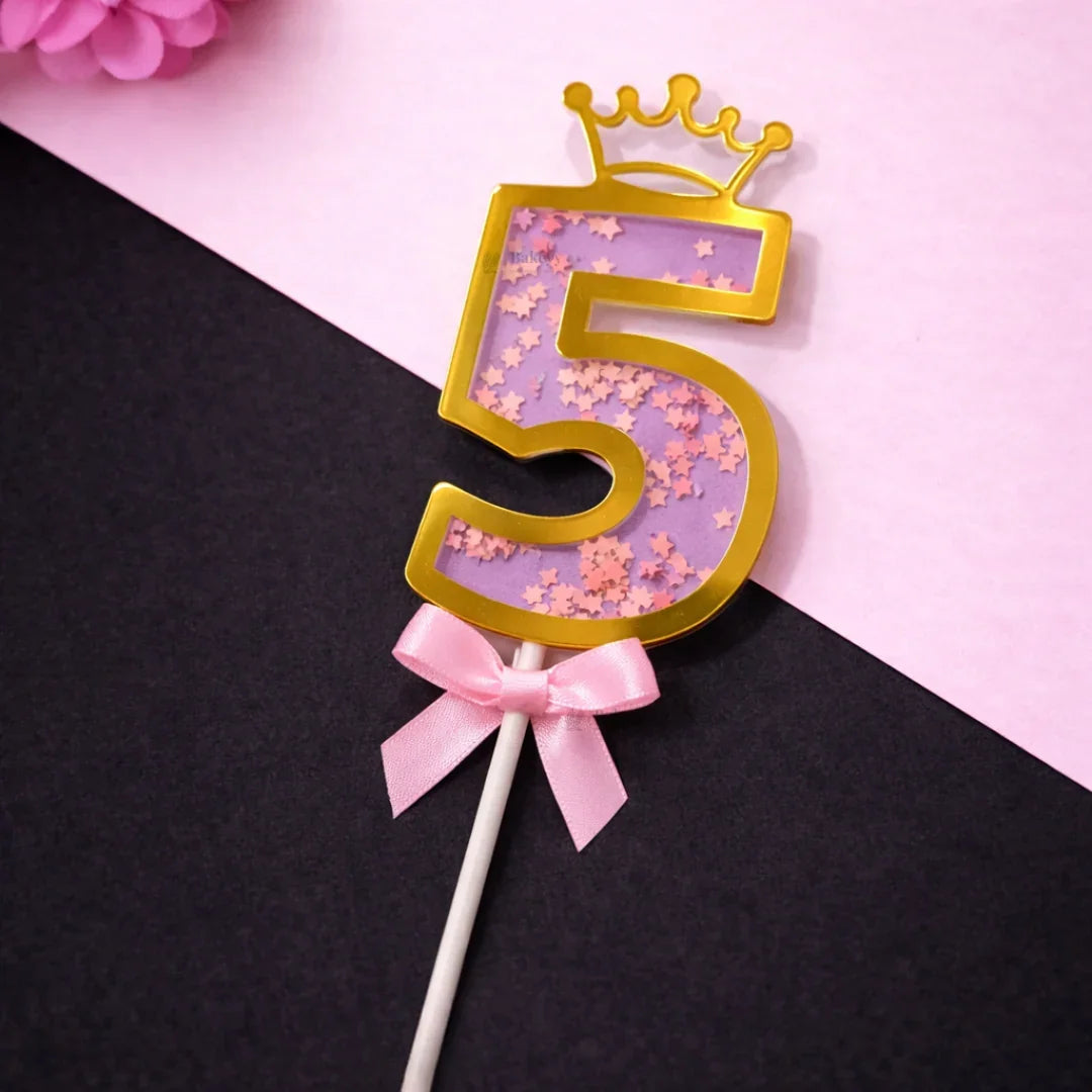 Pink Crown Shaker Number Cake Topper | 0–9 Available | Pack of 1