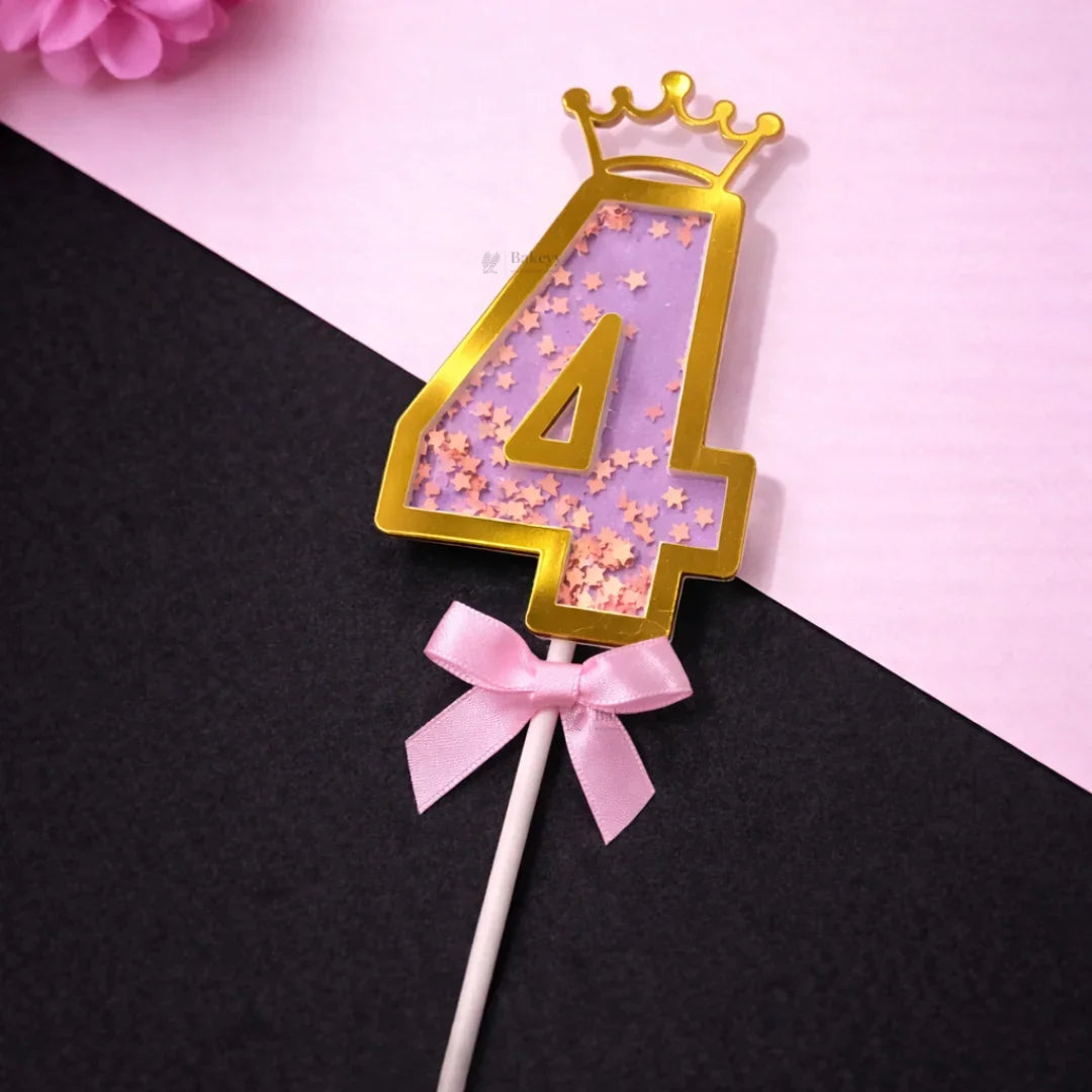 Pink Crown Shaker Number Cake Topper | 0–9 Available | Pack of 1
