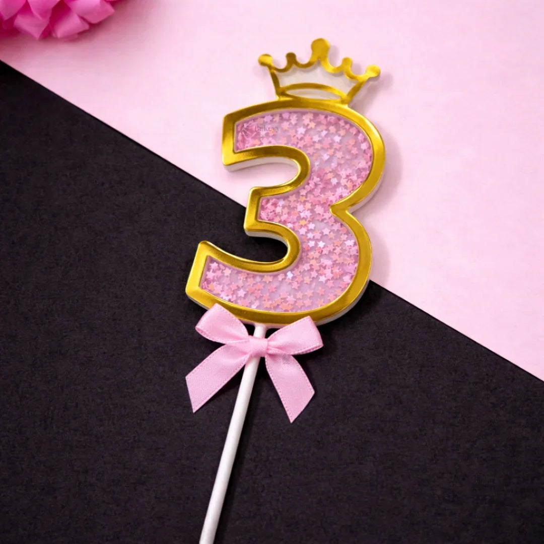 Pink Crown Shaker Number Cake Topper | 0–9 Available | Pack of 1