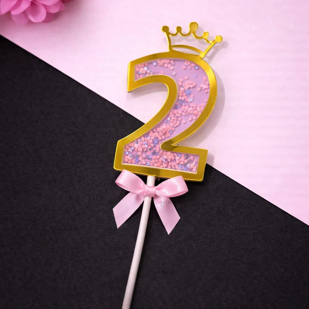 Pink Crown Shaker Number Cake Topper | 0–9 Available | Pack of 1