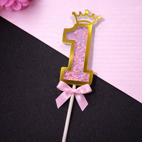 Pink Crown Shaker Number Cake Topper | 0–9 Available | Pack of 1