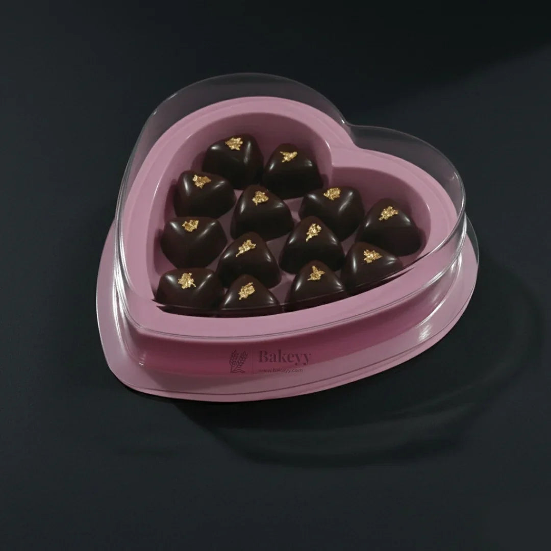 Pink Heart Shape Chocolate Box with Transparent Lid | Gift Box for Chocolates & Gifting | Pack of 25