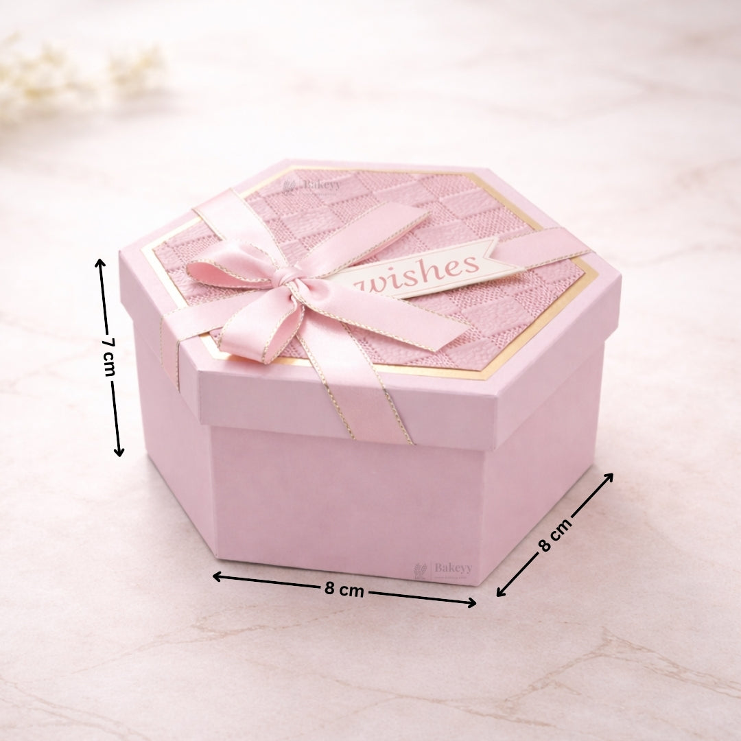 Pink Hexagon Gift Box with Ribbon | Luxury Rigid Hamper & Chocolate Packaging Box | Available in 3 Sizes | Pack of 1
