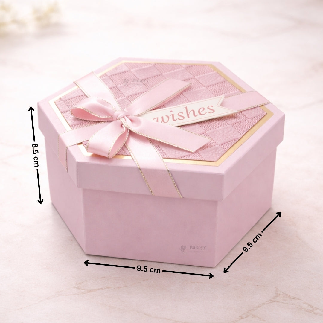 Pink Hexagon Gift Box with Ribbon | Luxury Rigid Hamper & Chocolate Packaging Box | Available in 3 Sizes | Pack of 1