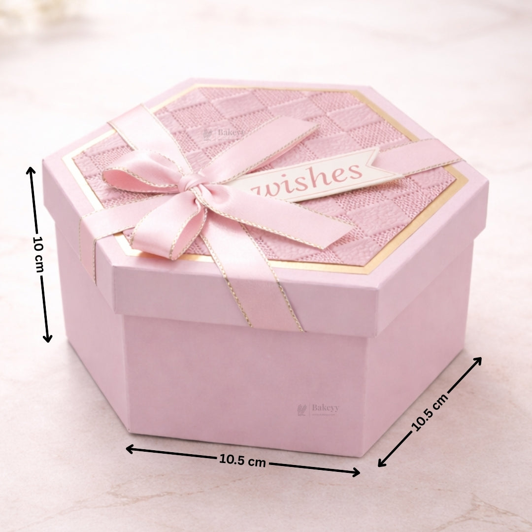 Pink Hexagon Gift Box with Ribbon | Luxury Rigid Hamper & Chocolate Packaging Box | Available in 3 Sizes | Pack of 1