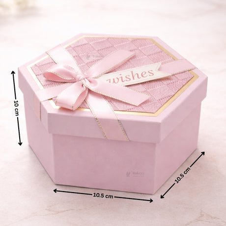 Pink Hexagon Gift Box with Ribbon | Luxury Rigid Hamper & Chocolate Packaging Box | Available in 3 Sizes | Pack of 1