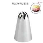 Metallic cake decorating nozzle with 'Bakery' branding and a small inset image of decorated cakes.