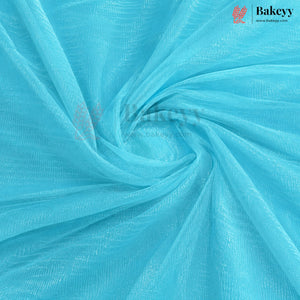 Light blue sheer mesh fabric draped in a spiral pattern, showing its fine woven texture. The Bakeyy brand logo is visible in the top right corner.