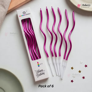 Metallic Wavy Spiral Birthday Cake Candles with Holders | Celebration Candles | Pack of 6