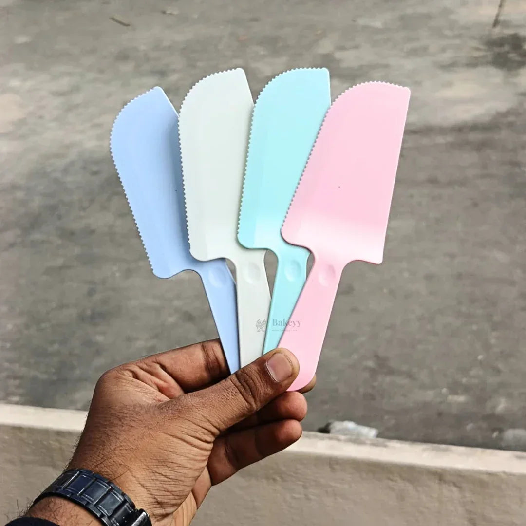 Cake Scraper Spatula Knife | Cutting and Serving | Plastic Cake Lifter & Dessert Server | Pack of 5 - Bakeyy.com - India - Cake Scraper Spatula Knife | Cutting and Serving | Plastic Cake Lifter & Dessert Server | Pack of 5 - Blue 35.00