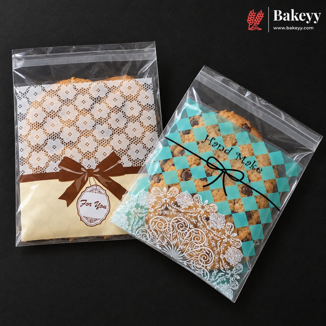 11x10cm | Printed Self-Seal Cookie Pouch | Multiple Designs | Pack of 100
