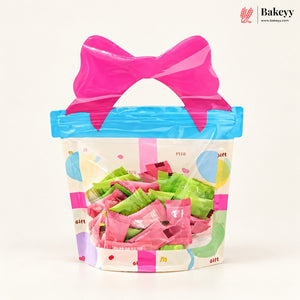 Gift Box Shape Treat Storage Bags with Bow | Fancy Zip Lock Pouches | Pack of 50